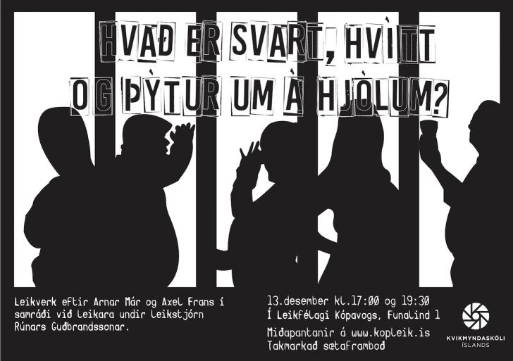 Hvað er svart, hvítt og þýtur um á hjólum?